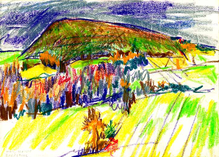 barry Hill, crayon drawing by John Boyle