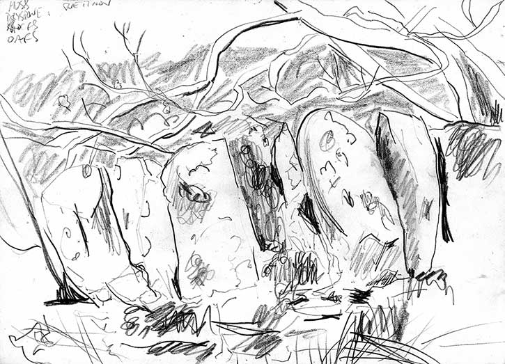 Drystane Oaks, pencil drawing by John Boyle