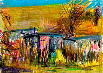 Huts at Leitfie Road Camp 2, Drawing by John Boyle