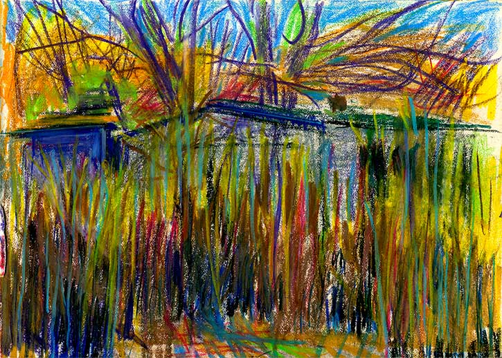 Leitfie Road Camp, 1, crayon drawing by John Boyle