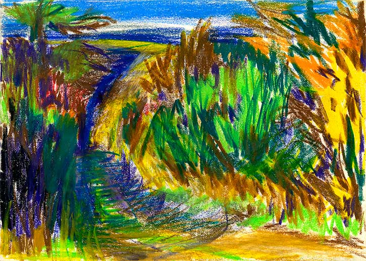 Path to Alyth, 1, crayon drawing by John Boyle