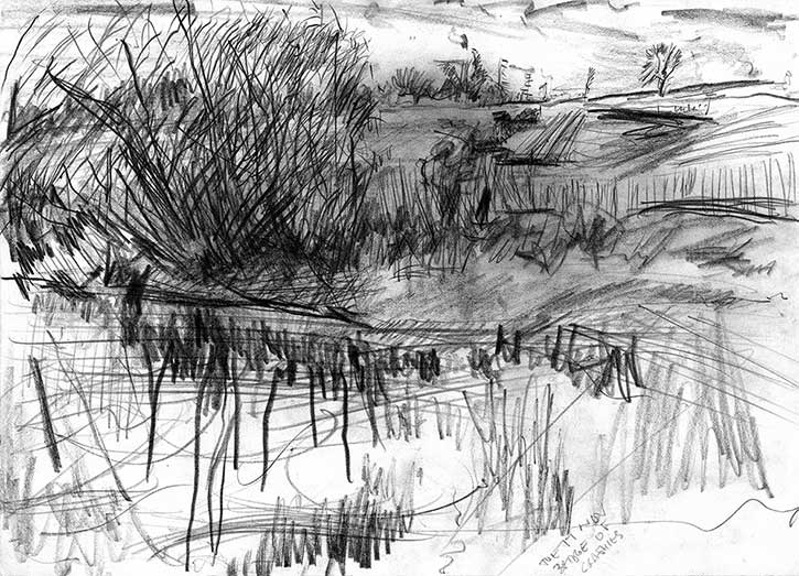 Pool, Crathie Bridge, pencil drawing by John Boyle